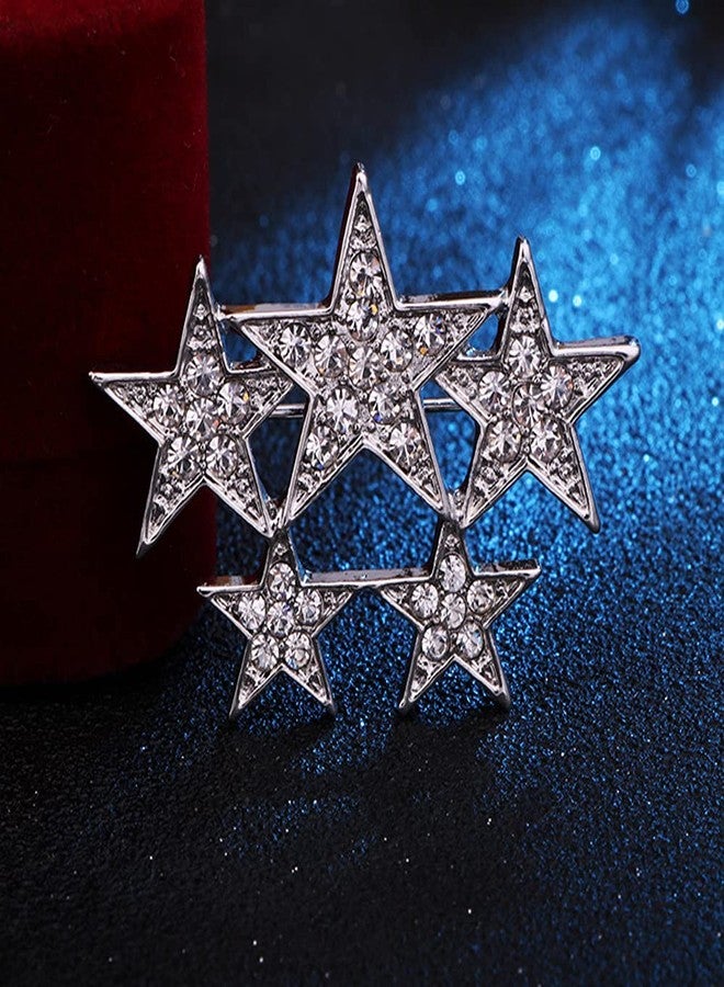 GUAFEIH Unisex Shiny Rhinestone Five-Pointed Star Safety Pin Brooch Badge with Crystals Women Five Pentagram Dress Collar Pins (Silver) - Image 3